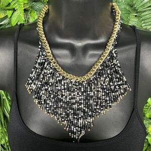 Necklace Women Fashion Gold Tone Fringe‎ Beaded Tassel Bohemian Statement 2129